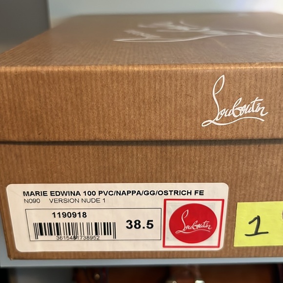 Louboutin Marie Edwina 100 Nude stilettos ribbon ostrich feathers pvc naked  1 - Picture 13 of 14